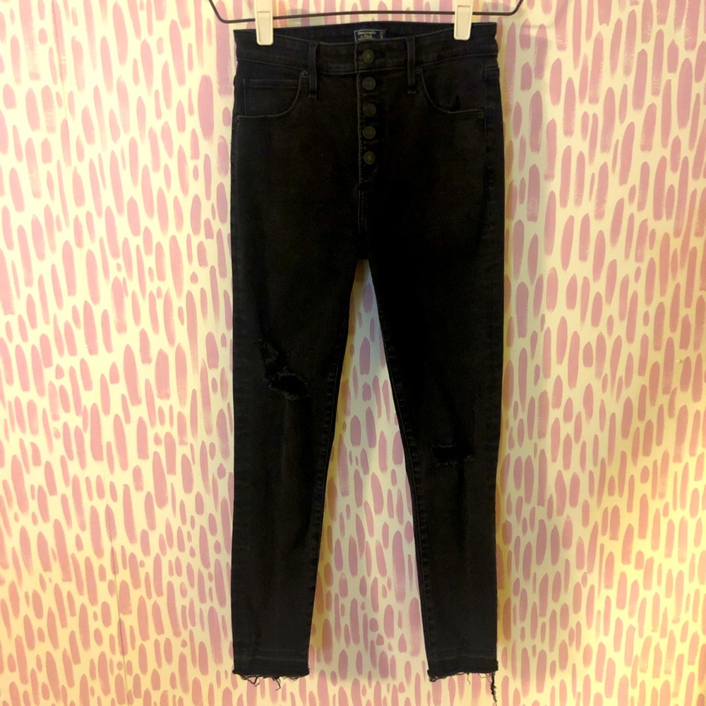 Abercrombie & Fitch Black Button Fly Simone High Rise Ankle Jeans 27 (4R)
